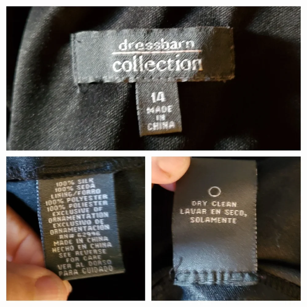 Dress Barn Silk Chiffon Floral Embroidered Sequin Sleeveless V Neck Black sz 14 - Picture 7 of 7